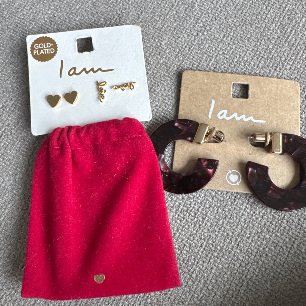 I am Gold-Plated Heart Studs + Tortoise Hoop Earrings